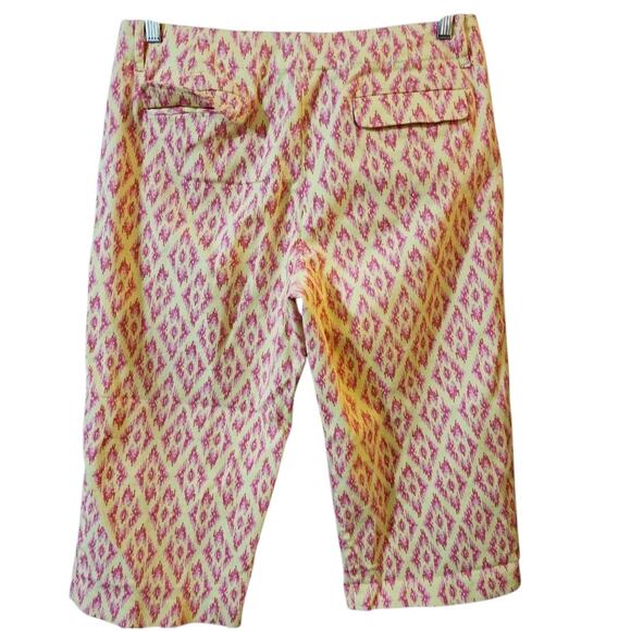 Lilly & Van Womens Capri Pants Size L Yellow Pink Diamond High Rise Tapered - Picture 7 of 9